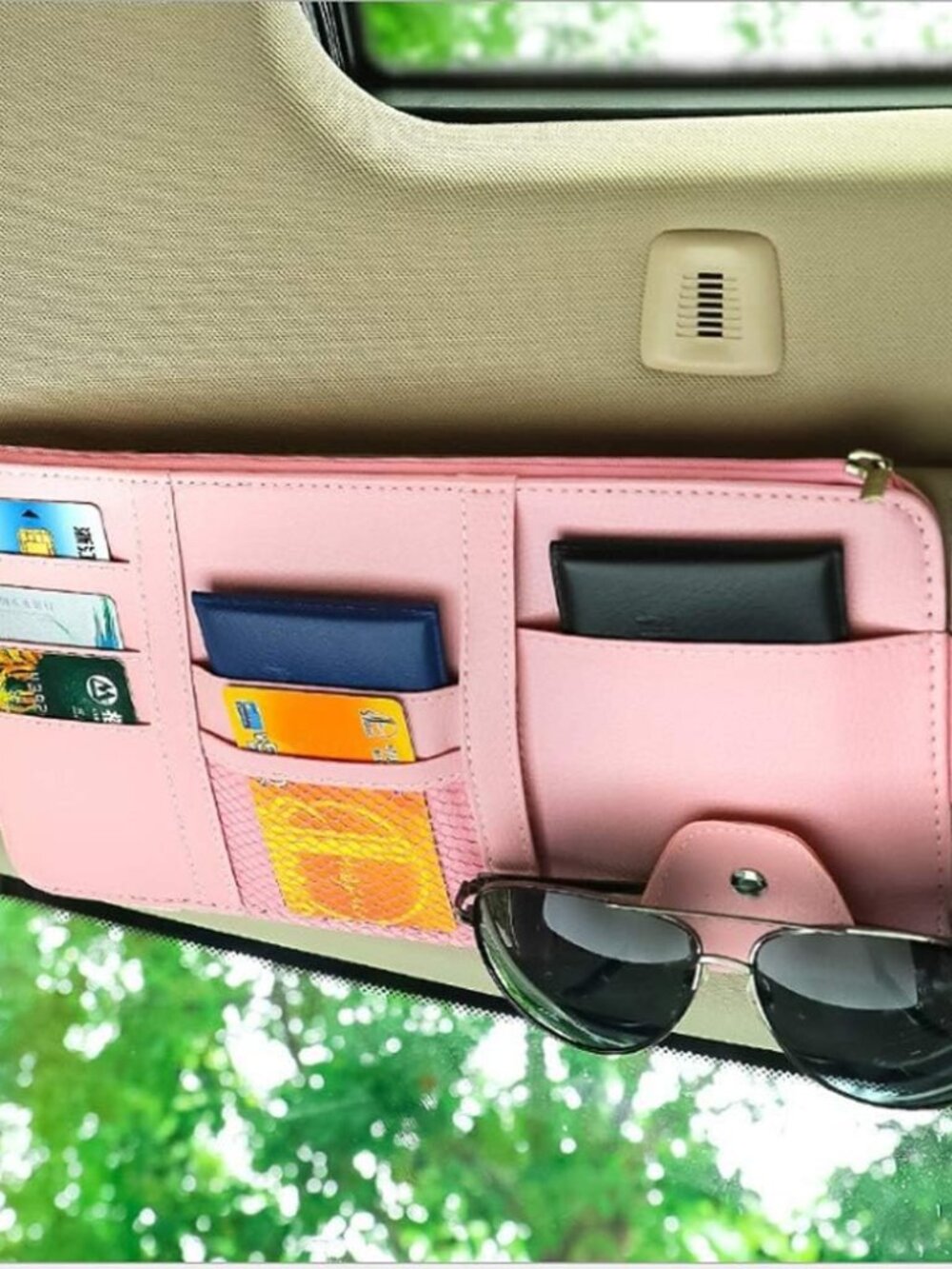 Pink Car Sun Visor Organizer, Car Interior Storage Accessory for Women